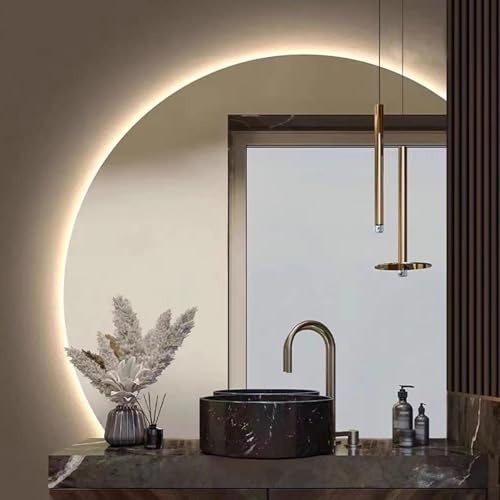 Specchio Cosmetico A LED A Mezzaluna Per Bagno, Specchio Da Parete Semicircolare Retroilluminato A 3 Colori Senza Cornice Con Memoria E Antiappannamento(Left,90cm/35.4in)
