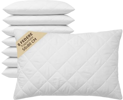 SONIT - Taies d'oreiller matelassées avec fermeture éclair 50 x 80 cm - Lot de 8 housses de coussin anti-acariens hypoallergéniques