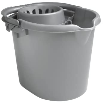 Silver 16 Litre Mop Bucket With Wringer – Durable Plastic Cleaning Bucket With Handle & Pour Spout For Household, Commercial, And Industrial Floor Cleaning