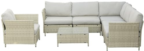 Outsunny Salotto da Giardino 7 Pezzi Modulabile con Tavolino, Poltrona, Poltrona Angolare e 2 Divanetti in Rattan PE con Cuscini, Beige