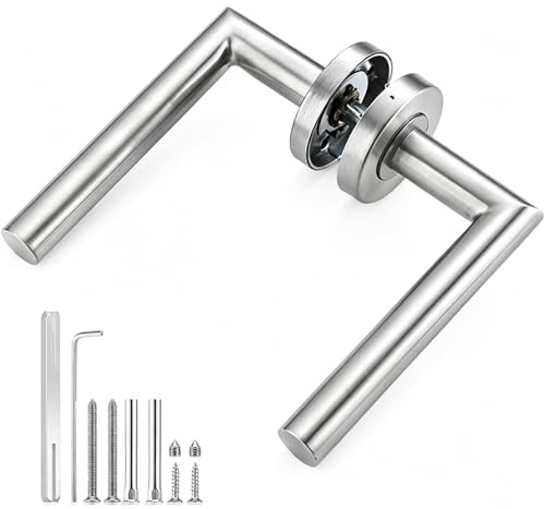 UOSIWYA 1 Pair Door Handles, Interior Door Handle 58 x 72 mm Straight Lever Latch Handle for Bedroom Kitchen Bathroom Office (Silver)