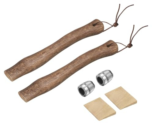 sourcing map 2pcs Wood Axe Handle Replacement 13 Hickory Hatchet Handle | Universal,with Wooden and Round Wedge for Camping Gardening Axe