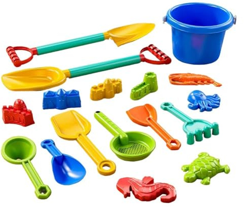 Beach Toys, 17 Piece Sand Toys Set, Kids Sandbox Toy Set with Large Shovels Castle Molds Dump Truck and Filter for Ages 3-13 for Beach and Sandbox Play