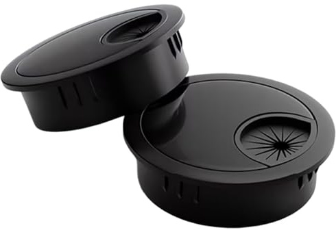 HAISHANG 2 Pcs 60mm Desk Cable Grommet, Zinc Alloy Desk Hole Cover,Black Round Cable Tidy for Computer Desk, Home Office Table Wire Management