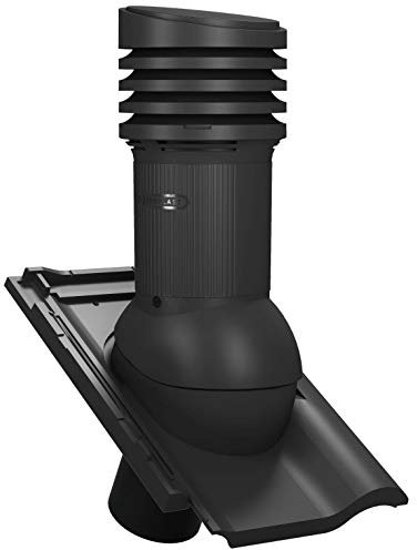 Entlüfterkamin EVO DN125 für Röben - Piemont Dachziegel Dachlüfter Entlüfter (RAL 9005 - Schwarz)