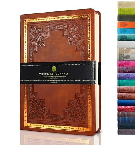 Victoria's Journals Tagebuch, Kunstleder, Vintage, Hardcover, liniertes Notizbuch, altmodisches Reisetagebuch, A5, Größe 14,5 x 20,5 cm