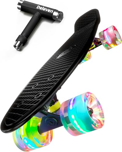 Deleven Skateboard med LED-hjul och skridskoverktyg – barn vuxna nybörjare – 56 cm