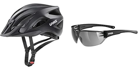 Uvex Unisex – Erwachsene, Viva 3 Fahrradhelm, Black mat, 52-57 cm & Unisex – Erwachsene, Sportstyle 204 Sportbrille, Smoke, Einheitsgröße