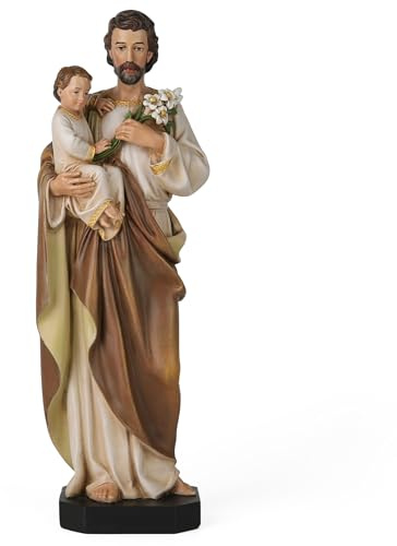 BC katolsk St. Joseph och barn Jesus staty, katolsk helgad figur, religiös gåva för fars dag, inspirerande heminredning inomhus, 25 cm H, handmålad av Buildclassic