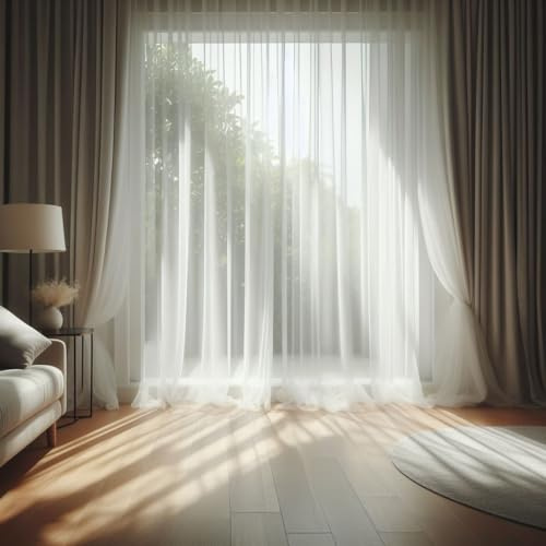 GARDINESTAN JUNG CFO GmbH Gardinen Weiß in Leinenoptik Halbtransparent mit Kräuselband und Bleiband Vorhang für Wohnzimmer Schlafzimmer (120 x 200 cm (HxB))