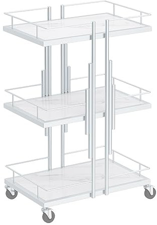 beaka Aufbewahrungswagen, 3 Etagen Rollwagen Organisationswagen Mit Rädern, Allzweckwagen Für Salon Küche Bad Kosmetik, Servierwagen Mit Rollen (Color : White)