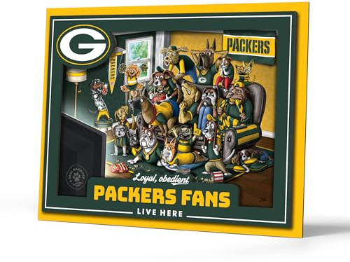 YouTheFan Officially-licensed NFL Green Bay Packers Purebred 3D Wall Art - Humorous original hand-drawn cartoon artwork, multi-layer, funny gift, indoor team decor