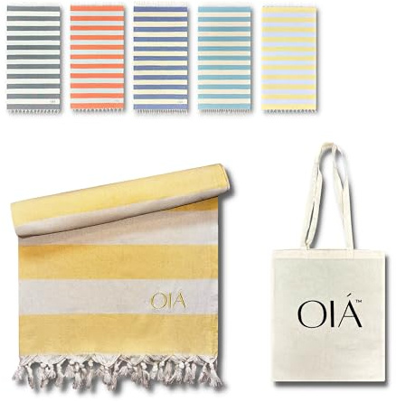 OIÁ Gelb Hamamtuch Strandtuch XXL Strandhandtuch sandfrei Pestemal Fitnesstuch Yoga Decke Duschtuch Saunatuch Fouta Handtuch Badetuch Saunahandtuch Herren Damen 100% Baumwolle