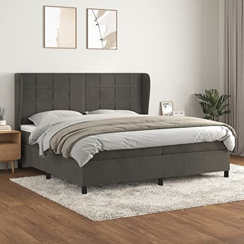 Tidyard Boxspringbett mit Matratze Polsterbett mit Lattenrost Bett Seniorenbett Bettgestell Bettrahmen Einzelbett/Doppelbett Schlafzimmerbett Designerbett Hotelbett Dunkelgrau 200x200 cm Samt