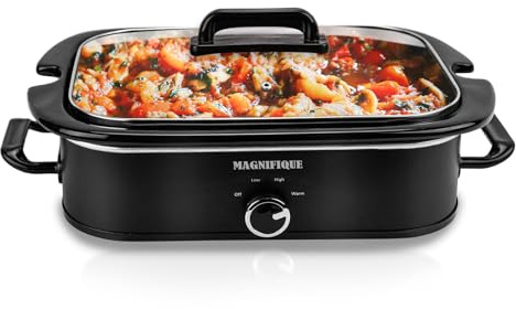 INDY VAC 4 Quart Slow Cooker mit manueller Heißeinstellung, perfekt für kleine Küchengeräte für Familienessen, spülmaschinenfest, schwarz