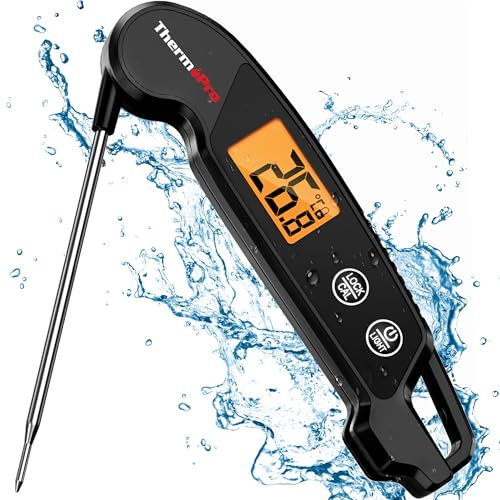 ThermoPro TP603B Thermomètre à viande pour cuisine Noir, thermometre alimentaire étanche avec sonde de température pour cuisson au four, thermomètre de cuisson à lecture instantanée avec écran LCD