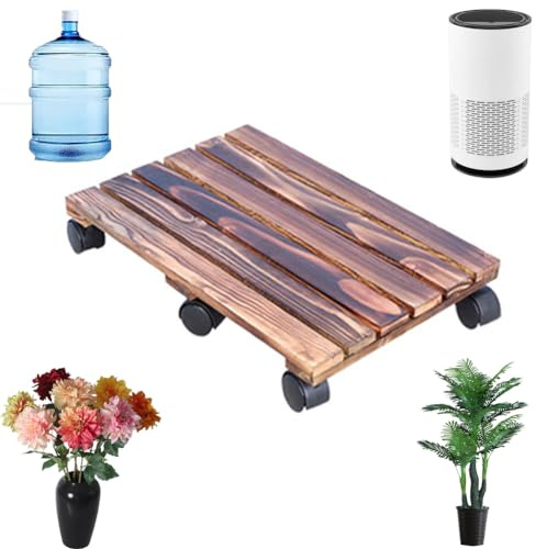 Supporto rettangolare in legno per vaso di fiori con ruote girevoli a 360° facile da spostare, per esterno e interno, risparmio di tempo, 30 x 40 cm/30 x 60 cm (1 pezzo - 30 x 40 cm)