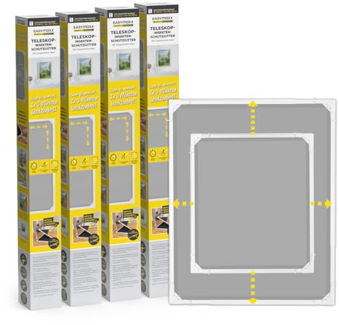 EASYmaxx Insect Protect | Teleskop-Insektenschutzgitter | Fliegengitter Fenster | mit vormontierten Rahmen | ausziehbarer Insektenschutz | integriertes Netz | weiß | 4er-Set