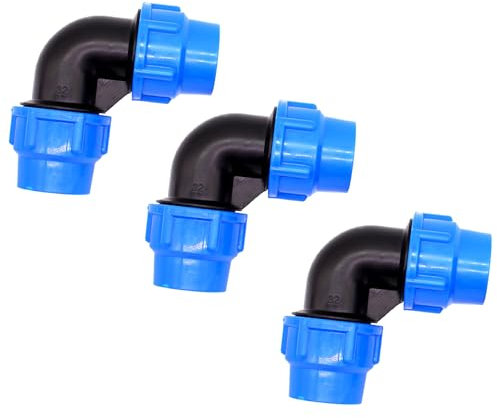 Okaywork PE Pipe 20 mm - Pack of 3, PE Pipe Screw Connection Angle 90 Degrees, Plastic PP Coupling Blue, PE Pipe 20 mm Connector Plastic PP Coupling for Indoor and Outdoor Installations