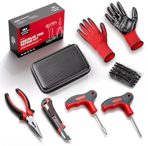 Kit di Riparazione Pneumatici - Kit di Riparazione forature per Auto - La Soluzione Ideale per Riparare forature per Auto, Moto, Camion, furgoni - 20 Corde e Custodia