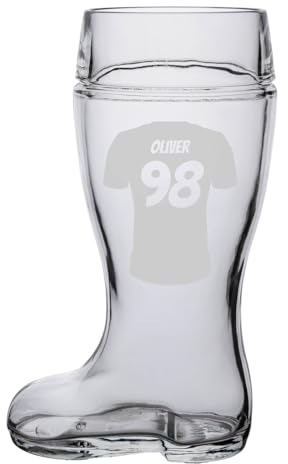 LUXENTU Bierstiefel mit Gravur, Bierglas mit 1,0 Liter Füllstrich, Personalisiertes Glas mit Name & Fußball-Motiv, Geschenk zum Vatertag/Geburtstag, Spülmaschinengeeignet, Trikot