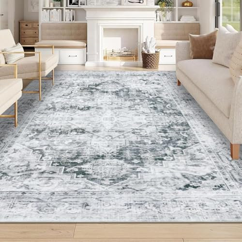 Homcomodar Washable Rugs for Living Room 160x230cm Distressed Area Rugs Soft Low-Pile Bedroom Carpets Boho Thin Floor Carpet Vintage Large Area Rug Carpets for Dining Room Nursary