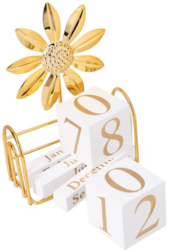 Mipcase 1 Set Blockkalender Aus Holz Für Den Schreibtisch Holzmonats- Und Datumsanzeigeblöcke Täglicher Desktop-Kalender Zum Aufstellen Für Die Heimbüro-Dekoration (Sonnenblume)
