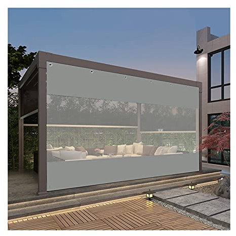 Rideau de porte d'extérieur imperméable avec œillets - Coupe-vent - Isolation thermique - Bâche de terrasse pour pergola, panneau latéral en toile pour garage, tonnelle (gris clair, 3,5 x 2,8 m)