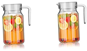 Mobestech 500Ml Plastic Jug with Lid and Spout Leakproof Water Pitcher for Juice Tea Lemonade Home Bar Use Stylish Clear Striped Design