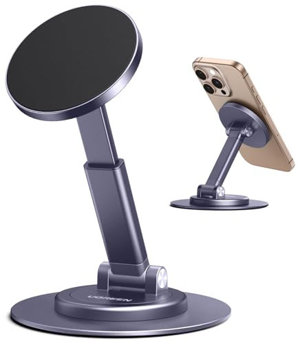 UGREEN Magsafe Handy Ständer 360°Verstellbar, Magnetischer Handyhalterung Tisch mit Metallringe, Handyhalter Kompatibel mit iPhone 16 15 14 13 12 Pro Max und Magsafe Hülle, Galaxy S24 Ultra S23 (grau)