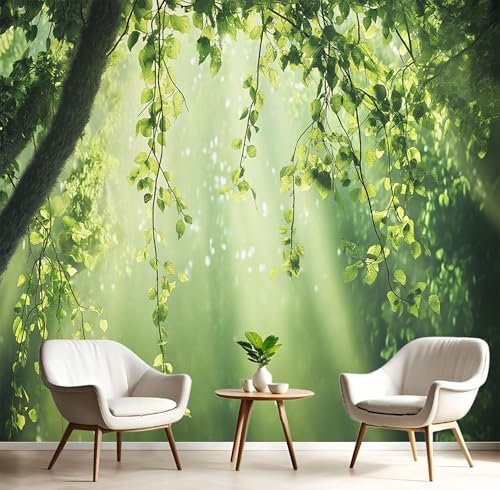 Papel Tapiz Fotográfico, Papel Tapiz Luz Del Sol Hojas 3D Misterio Paisaje Natural Mural, 250Anx175Al cm Cafe Restaurant Dormitorio Decoración para el Hoga Murales Pintado Fotomural