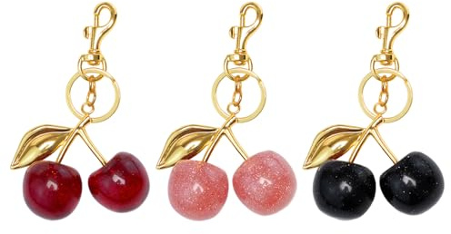Bofanze 3 Pièce Breloque de Sac Cerise Mignon Cerise Porte Cle Breloque de Sac à Main en Forme de Cerise Porte Clés Cadeau Exquis Purse Pendant pour Sacs à Dos, Sacs à Argent, Clés D'auto