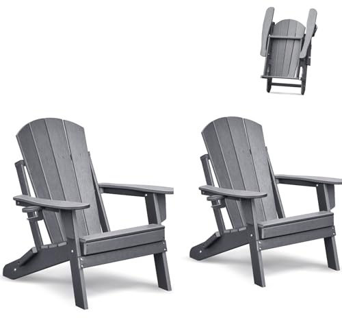 ART TO REAL ATR Klappbar Adirondack Stuhl Kunststoff Set of 2,Adirondack Chair mit Getränkehalter,Wetterfester Gartenstuhl Outdoor Sessel, Relaxsessel Plastik Garten Terrasse
