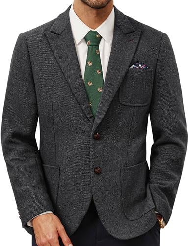 PJ PAUL JONES Giacca Uomo 2 Bottoni Tweed Lana British Blazer Regular Fit Business Giacca da Completo Uomo, grigio scuro, S