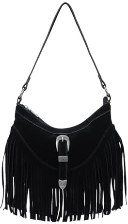LHHMZ Borsa a tracolla con frange da donna, Borse vintage in pelle scamosciata, Borse hippie western con nappine