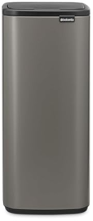 Brabantia Bo Touch Cubo de basura 30L (Platino), cubo basura reciclaje rectangular y compacto, con sistema de abertura Soft-Touch, papelera cocina con cubo extraíble, incluye bolsas PerfectFit