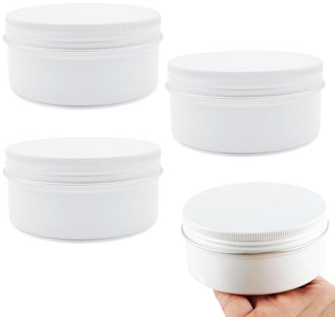 Wopanxye 4 st 200 ml aluminiumburkar med skruvlock, tomma makeupbehållare för läppbalsam runda reseburkar kosmetiska krukor, 200 g vita metallburkar för slime salve grädde ljus pulver te pärlor färg