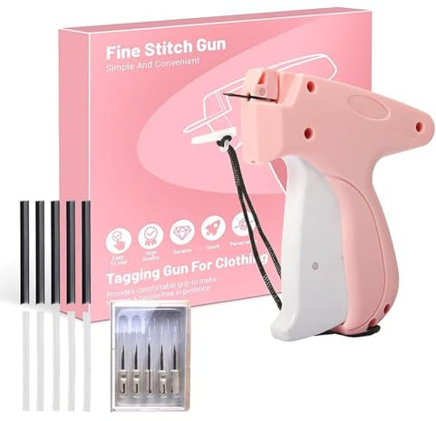 Farerkass Stitchy, Support de VêTements Rapides, Mini Pistolet à Coudre pour éTiquette, Outils de Couture Avec 5 Aiguilles, 1000 Noirs et 1000 Mini 5 Mm Blancs et Attaches (Blanc rose)