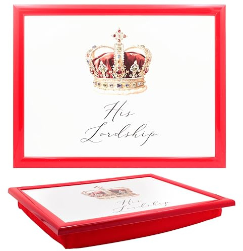 The Leonardo Collection Vassoio natalizio per servire cibo e colazione con scritta His N Hers Christmas, comodo vassoio con cuscino a sacco | vassoi resistenti per mangiare sul grembo per adulti