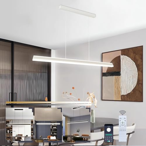 Moderne LED Pendelleuchten Esszimmer Pendelleuchte Dimmbare Büroleuchte Fernbedienung Lineare Kronleuchter Aluminium Kücheninselbeleuchtung Kreative Hängelampe für Küche Tischlampe (Weiß, L80cm)