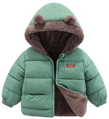 Mjjsk Pojkar vinter dunjacka barn varm fleecefodrad parkas kappa med huva komfort tjocka ytterkläder barn vadderad vardaglig snödräkt, gRÖN, 4-5 Years