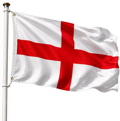 Bandera de Inglaterra 90x150cm, Bandera Cruz De San Jorge con 2 Ojales de Latón, England Flag, Bandera Copa del Mundo, Bandera de País para exterior, Material Poliéster, Resistente al viento y lluvia