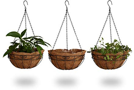Relaxdays Blumenampel 3 Körbe, Kokos, 33 Liter Volumen, mit Kette, 35 cm Durchmesser als Hängeampel, braun
