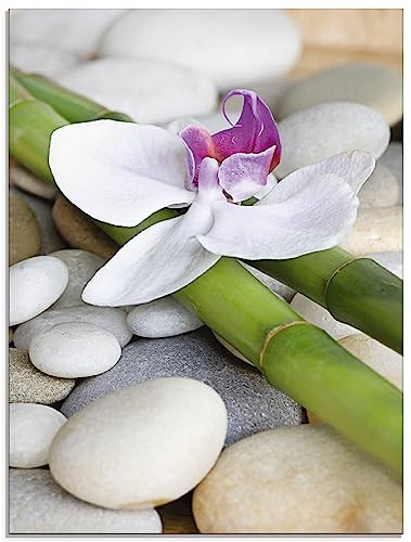 ARTland Wanddeko Glasbilder Wandbild Glas Bild einteilig 45 x 60 cm Wellness Zen Stille Steine Pflanze Bambus Blume Orchidee T3BE