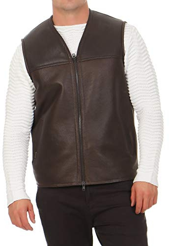 Hollert Herren Lammfellweste FIRMINIUS ohne Kragen Espresso Weste Lederweste Fellweste 100% Merino Schaffell