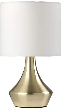 ONLI Lampada da Tavolo Oro in Metallo Satinato e Paralume in Tessuto Bianco 6 W