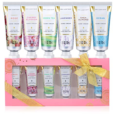 Hand Cream Set - Spa Luxetique Hand Cream Gift Set - 6x30ml Shea Butter Hand Moisturiser, Mini Hand Cream for Very Dry Hands with Vitamin E, Natural Aloe, Gift Sets for Women,Christmas gifts