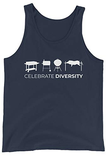 Celebrate Diversity Funny BBQ Grill Smoker Spit Barbecue Grill Unisex Tank Top Navy