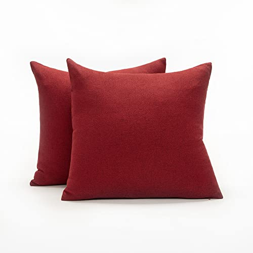 Deconovo Kissenbezug Leinen Optik Kissenhülle Kissenbezüge mit Verstecktem Reißverschluss Sofa Zierkissenhülle, 45x45 cm, Rot, 2er Set