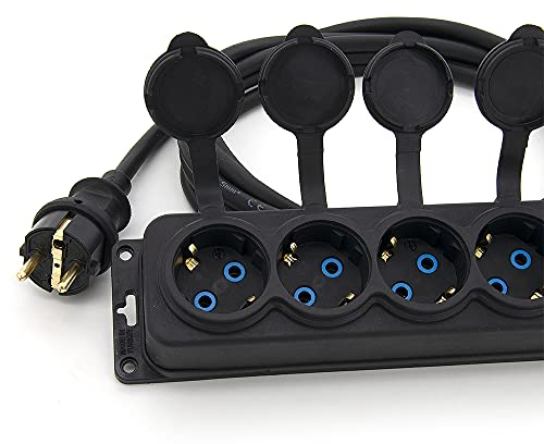 KOOP Elektro 5 m Gummi-Verlängerungskabel mit 4 Fach Steckdosenleiste für Garten Außenbereich IP44 16A 230V H05RR-F 3 * 1,5 (5 m, 4-Fach Steckdosenleiste)